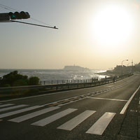 国道134号と夕日